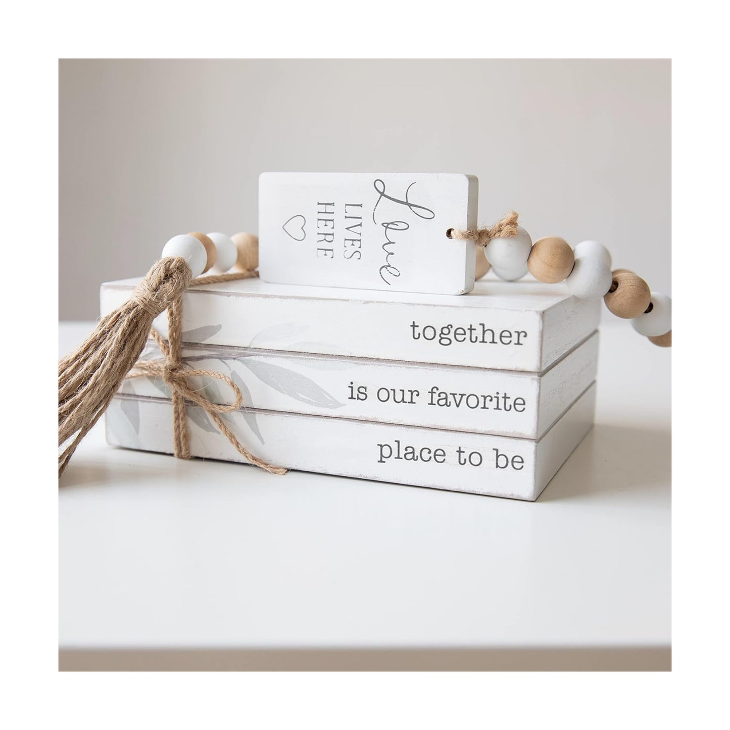 Stacked Wood Books / Together / White / Set of 4