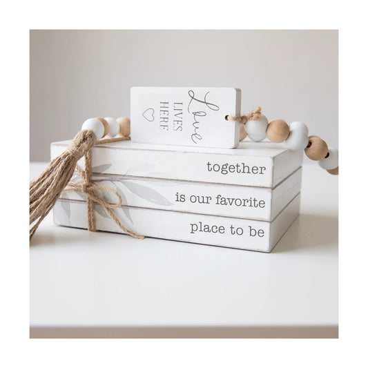 Stacked Wood Books / Together / White / Set of 4