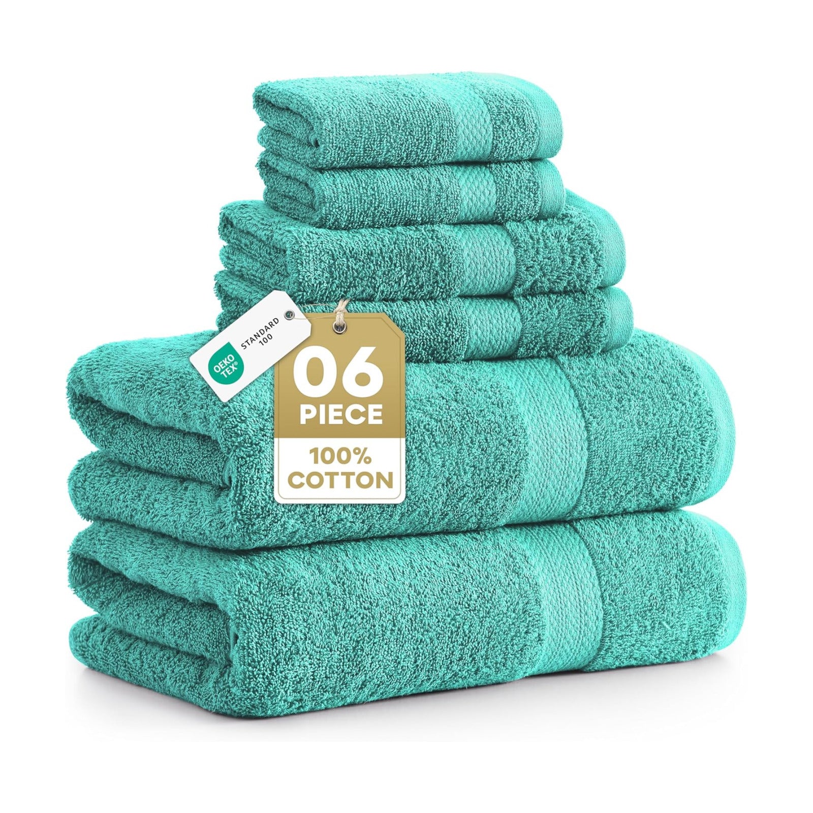 LANE LINEN Towel Set 6 Piece Soft Absorbent Quick Dry 100% Cotton - Teal | Towels And Washcloths - Terry Weave Comfort