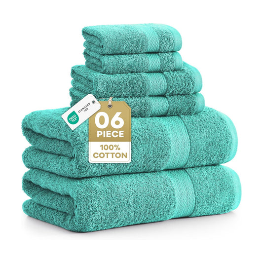 LANE LINEN Towel Set 6 Piece Soft Absorbent Quick Dry 100% Cotton - Teal | Towels And Washcloths - Terry Weave Comfort
