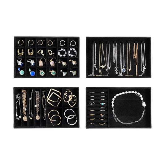 Stackable Jewelry Organizer Trays for Drawers / 4 Layers / Allblack