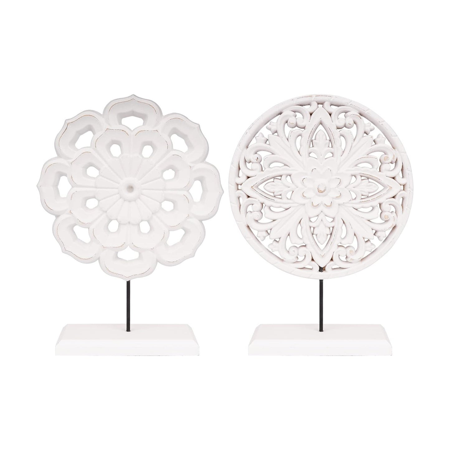 Rustic Distressed MDF Statues Home Tabletop / White / Set of 2