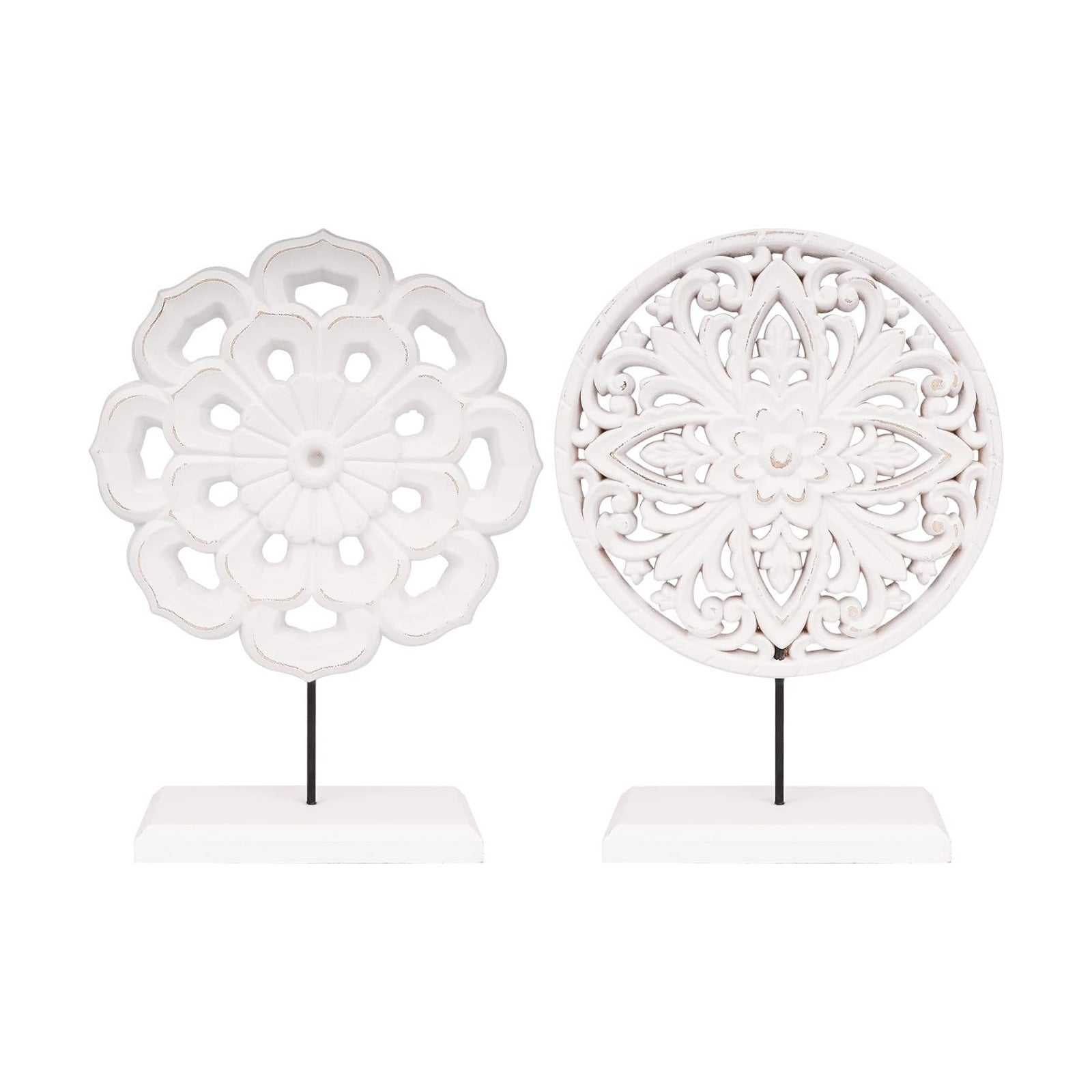 Rustic Distressed MDF Statues Home Tabletop / White / Set of 2