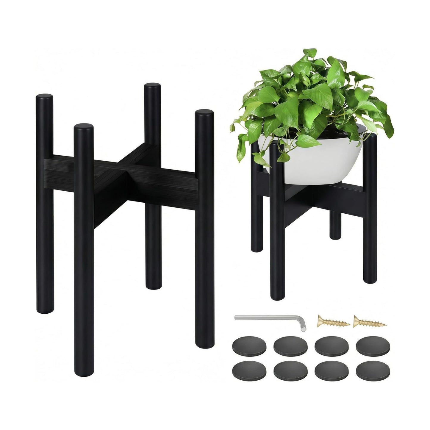 2 Pack Bamboo Plant Stands, Adjustable Plant Stand Indoor | Mid Century Modern Plant Stand, Plant Holder for Living