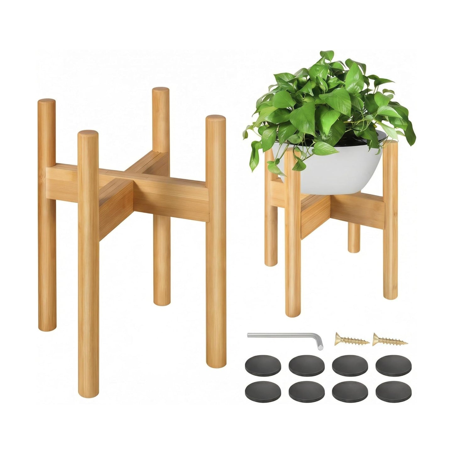 2 Pack Bamboo Plant Stands, Adjustable Plant Stand Indoor | Mid Century Modern Plant Stand, Plant Holder for Living