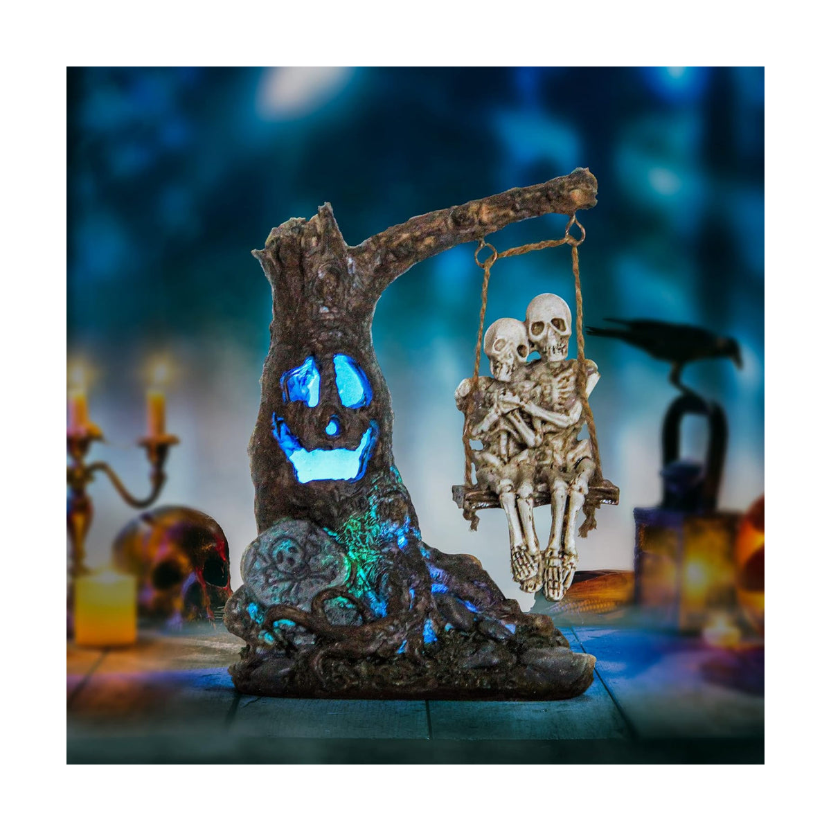 Halloween Skull Statue with Spooky LED Light for Home Indoor Decorations