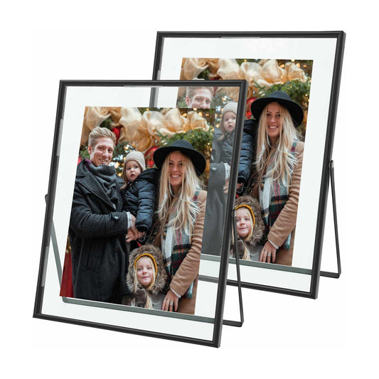 Floating Frames / Double Glass Desktop Picture Frames / Black / 8 x 10 / Set of 2