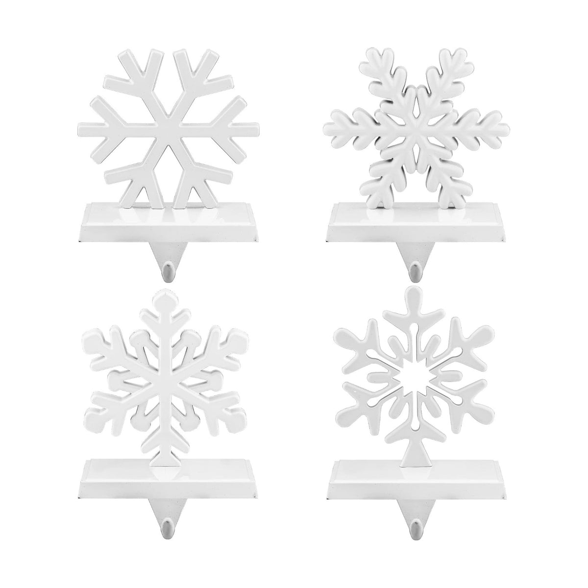 URATOT Pack of 4 Christmas Stocking Holders Snowflake Stocking Hangers Mantel Stocking Hooks for Christmas Decoration, White
