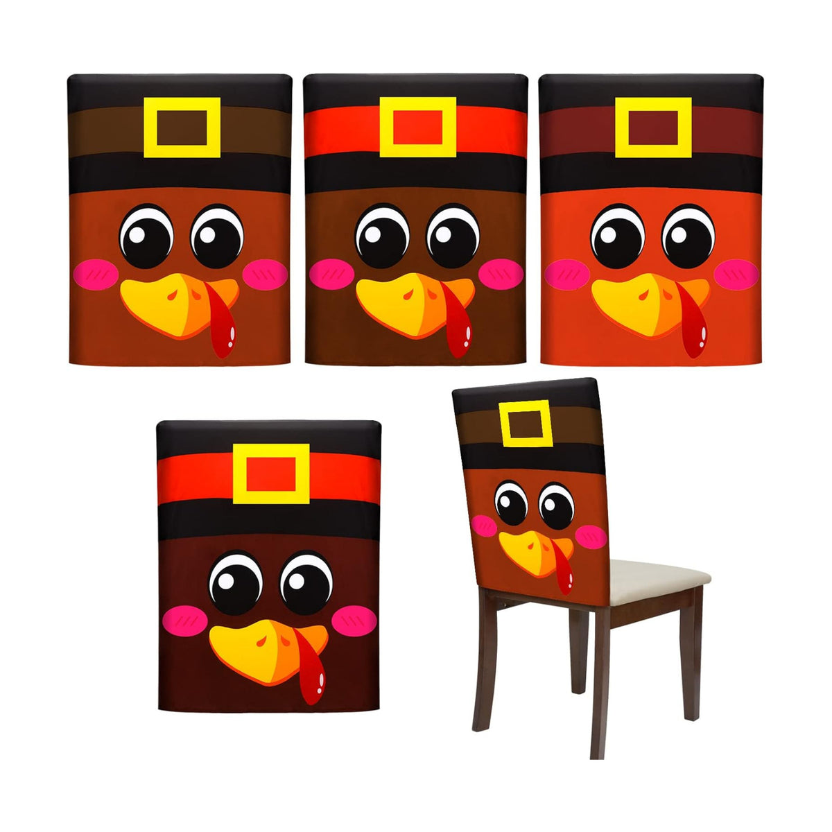 4 Pcs Thanksgiving Chair Covers Holiday Turkey Dining Chair Back Slip Covers Thanksgiving Turkey Holiday Funny Turkey Dining Chair Back Slipcover for Thanksgiving Kitchen Hotel Wedding Ceremony