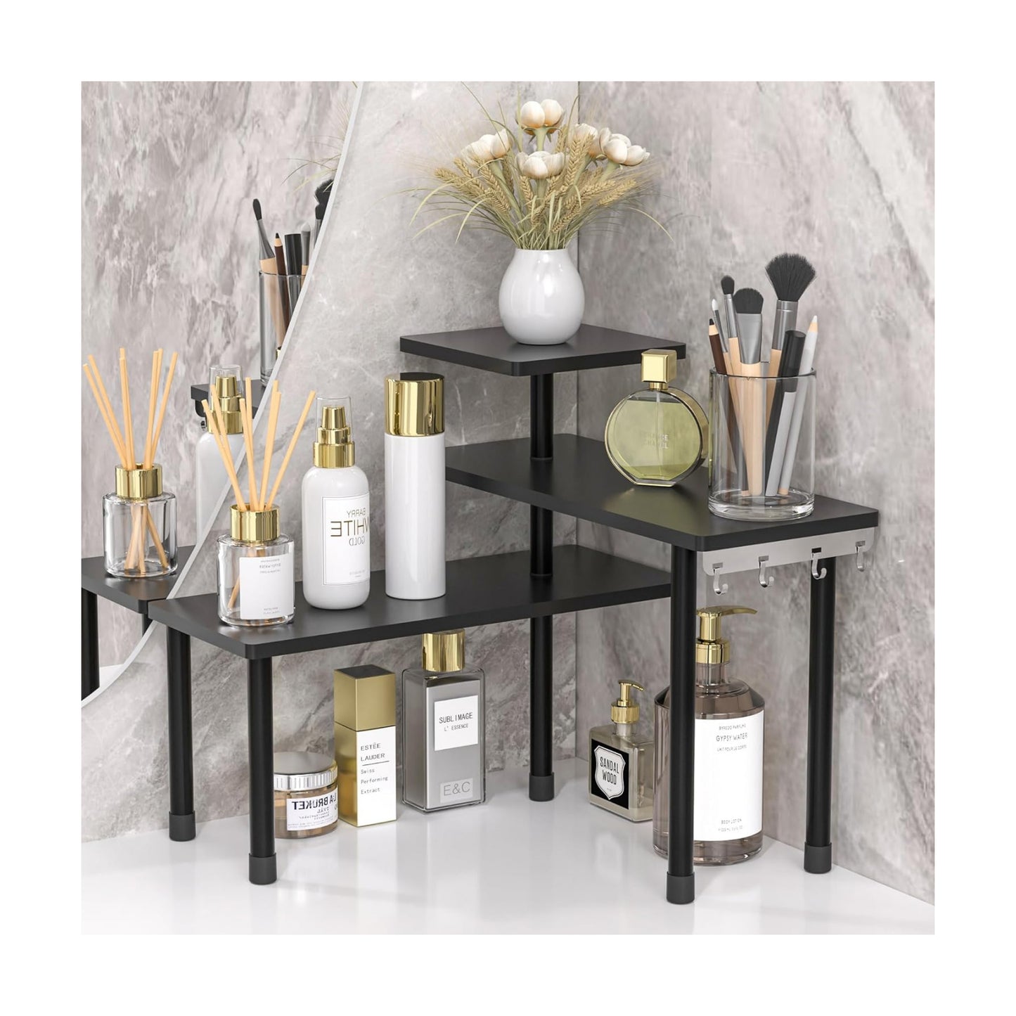 JayRex 3-Tier Bathroom Countertop Corner Shelf Organizer, Black | Space-saving corner design organizes spices, skincare