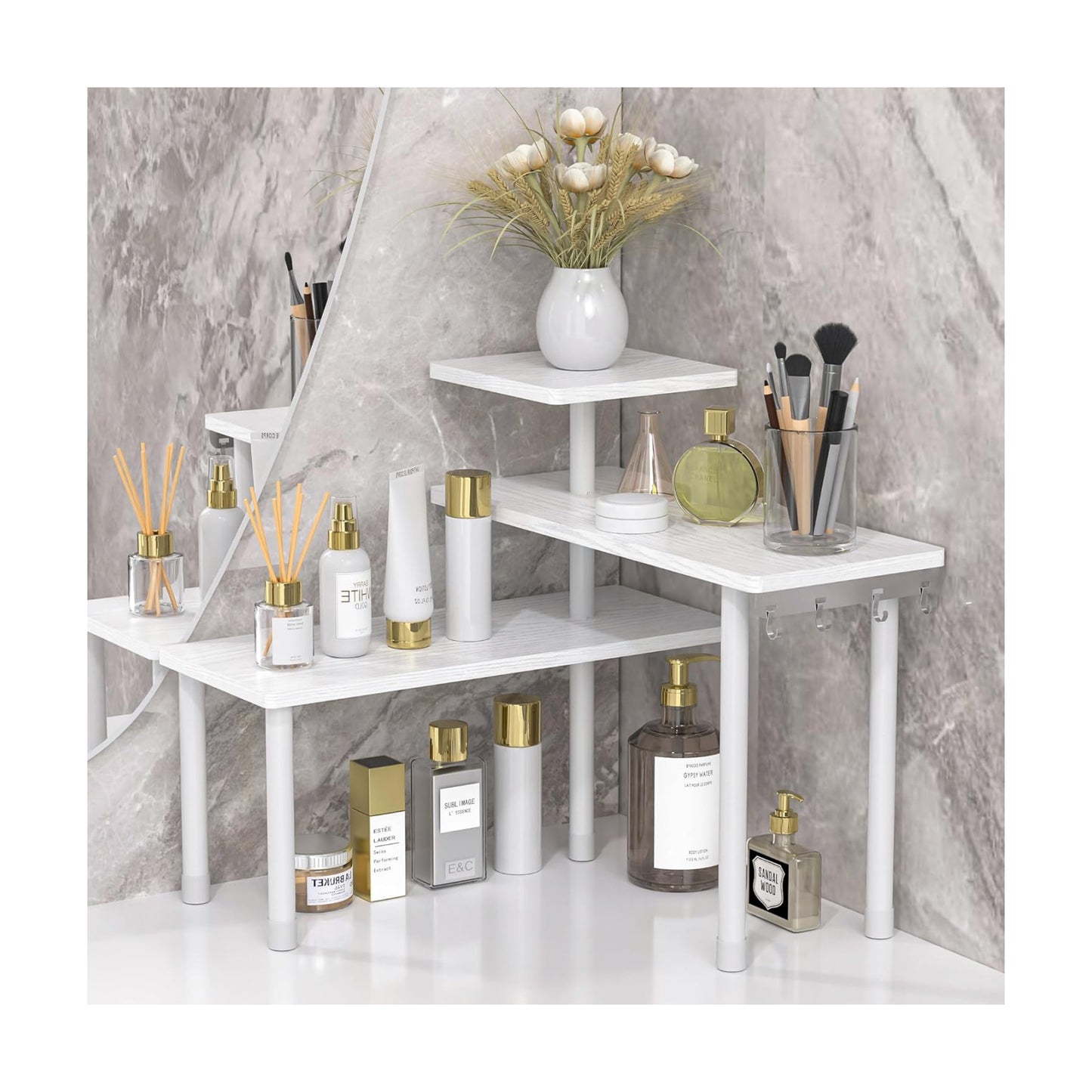 JayRex 3-Tier Bathroom Countertop Corner Shelf Organizer, White | Space-saving corner design organizes spices, skincare