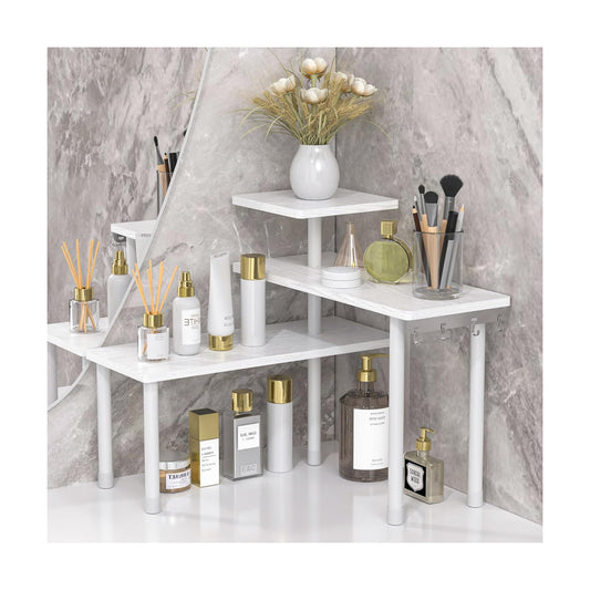 JayRex 3-Tier Bathroom Countertop Corner Shelf Organizer, White | Space-saving corner design organizes spices, skincare
