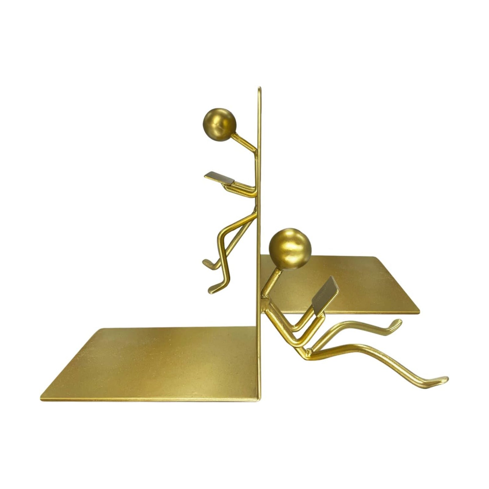 Heavy Duty Metal Unique Office Desk Bookends for use as Bookshelf Decor / Gold