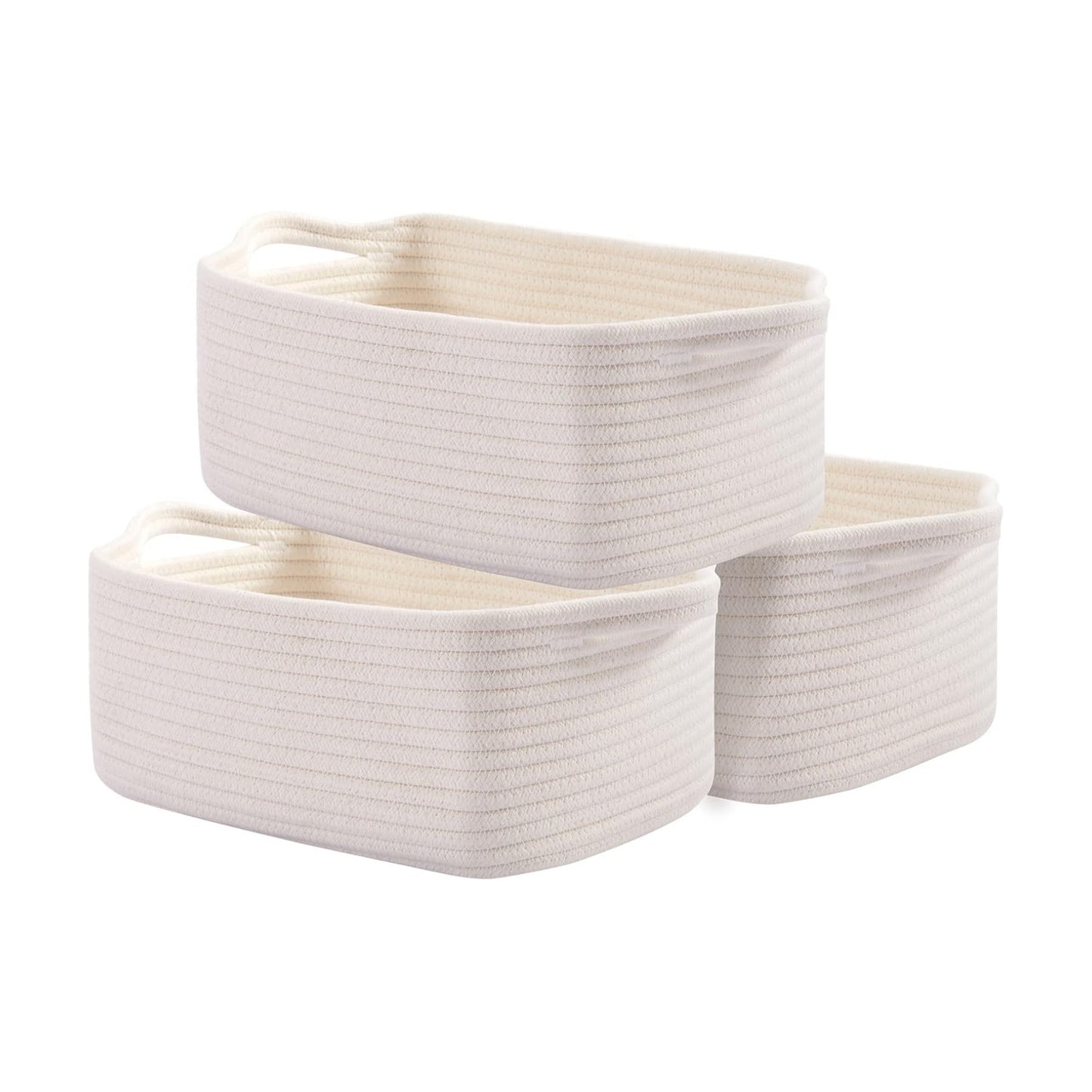Cotton Rope Storage Baskets / Pure and White / Set of 3