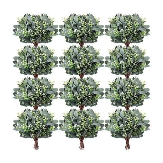 Artificial Greenery Eucalyptus Stem Artificial Mixed Eucalyptus Stems Leaves / White / Set of 100