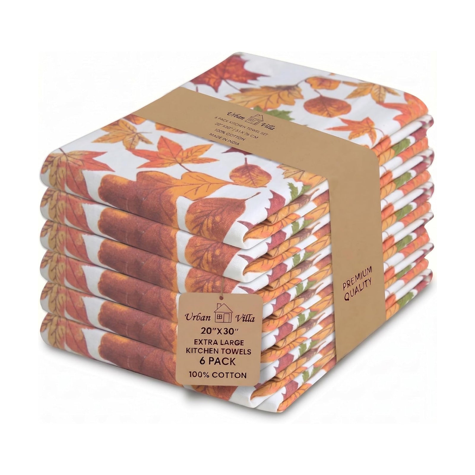 Urban Villa Kitchen Towels Cotton Dish Towels 20”x30”(Set of 6)Harvest Leaf