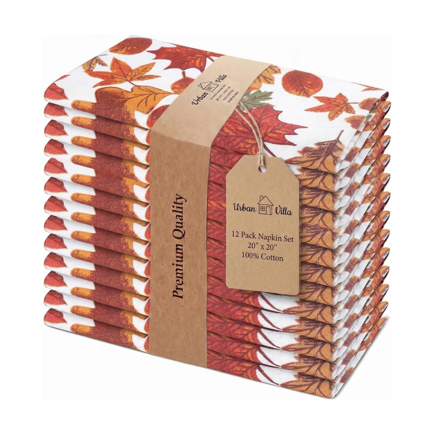 Urban Villa Cloth Napkins Cotton 20x20 (Set of 12) Harvest Leaf Print