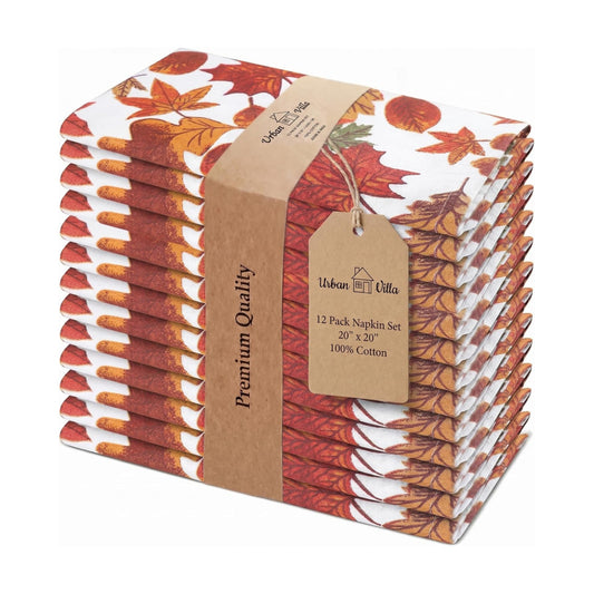 Urban Villa Cloth Napkins Cotton 20x20 (Set of 12) Harvest Leaf Print