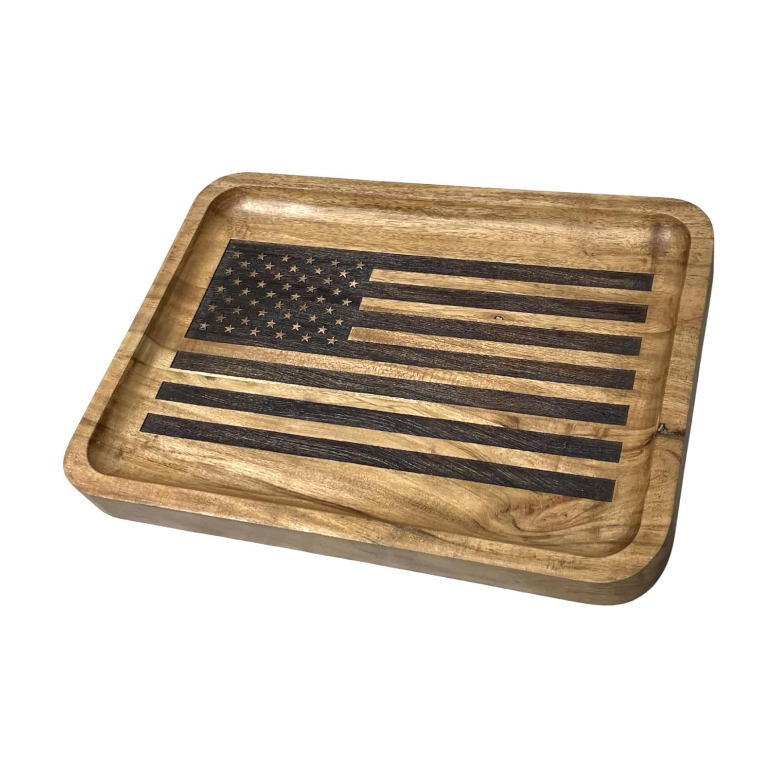 Guard The Line American Flag Valet Tray for Men - Wood EDC Catchall Tray | Laser-Engraved Wooden Tray, Patriotic Key