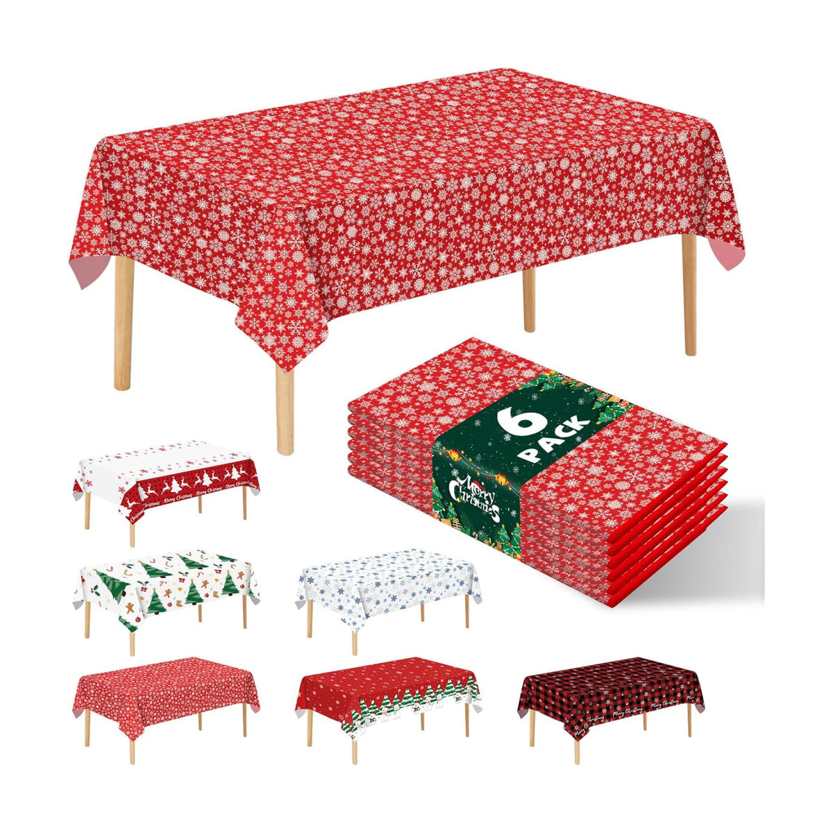 6 Pack Christmas Snowflake Tablecloth Disposable Plastic Tablecloth Table Cover for Christmas Party Decoration Supplies 54 x 108 Inches (Snowflake)