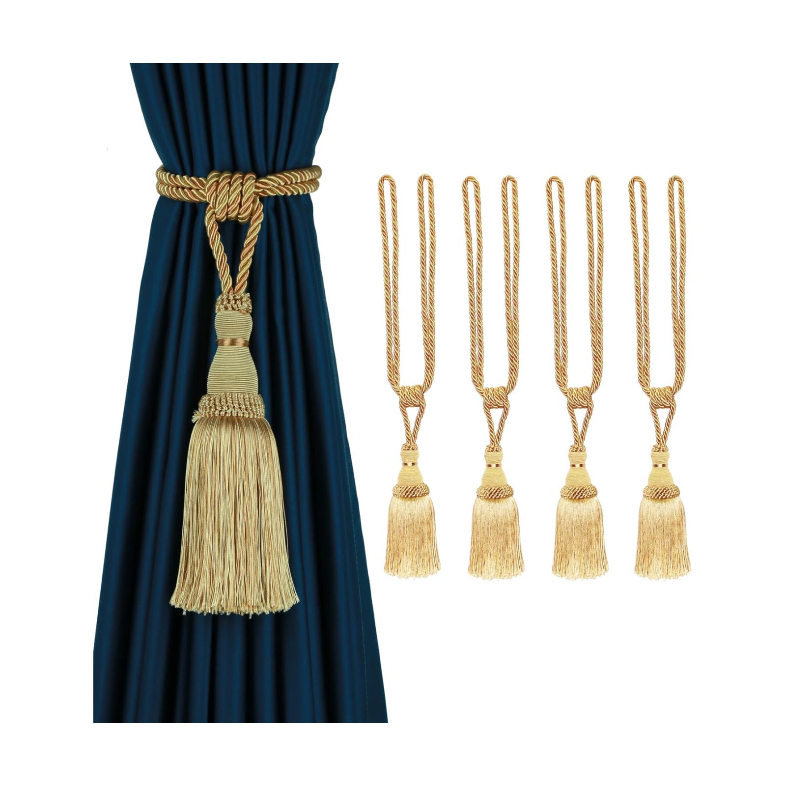 BEL AVENIR 4 Pack Curtain Tiebacks Tassel Drapery Tie-Backs Rope Holdbacks | Handmade, Home Office Hotel Decorative