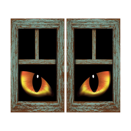Irenare 2 Pcs Halloween Eyes for Windows, Curtain Panels Black Window Treatment Scary Eye Halloween Window Posters Silhouette for Bedroom Living Room, 34.49 x 60.24 Inches(Cat)
