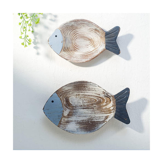 Wood Fish Nautical Beach Wall Decor / Vintage / Set of 2