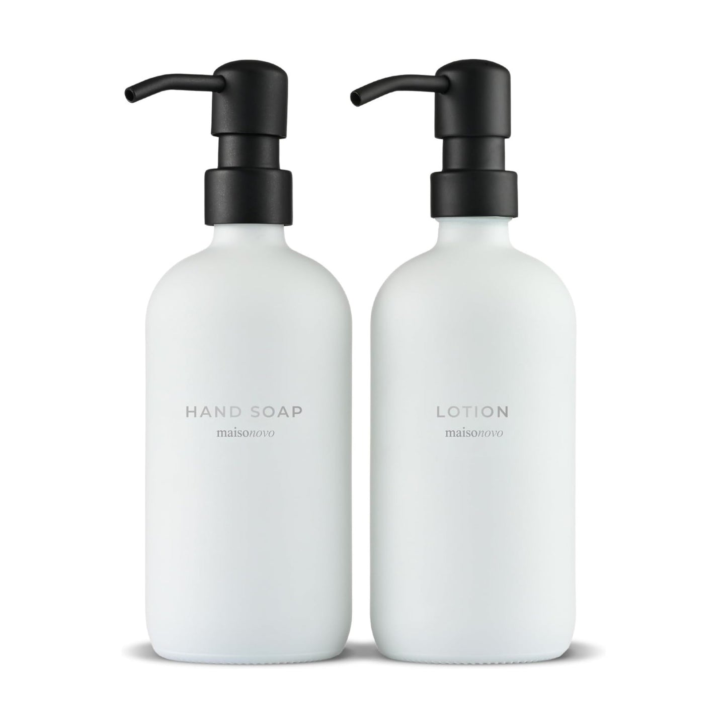MaisoNovo Soap Dispenser 2-Piece Set | 16.9oz Clear Bottles with Black Plastic Pumps