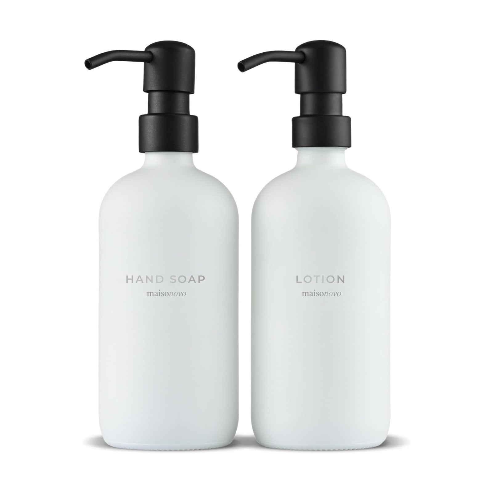 MaisoNovo Soap Dispenser 2-Piece Set | 16.9oz Clear Bottles with Black Plastic Pumps