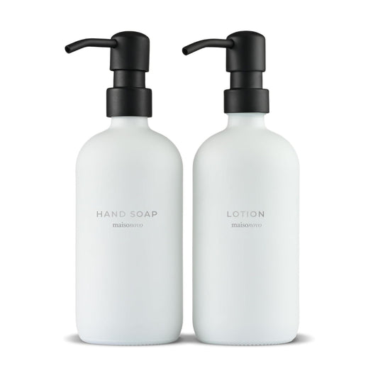 MaisoNovo Soap Dispenser 2-Piece Set | 16.9oz Clear Bottles with Black Plastic Pumps
