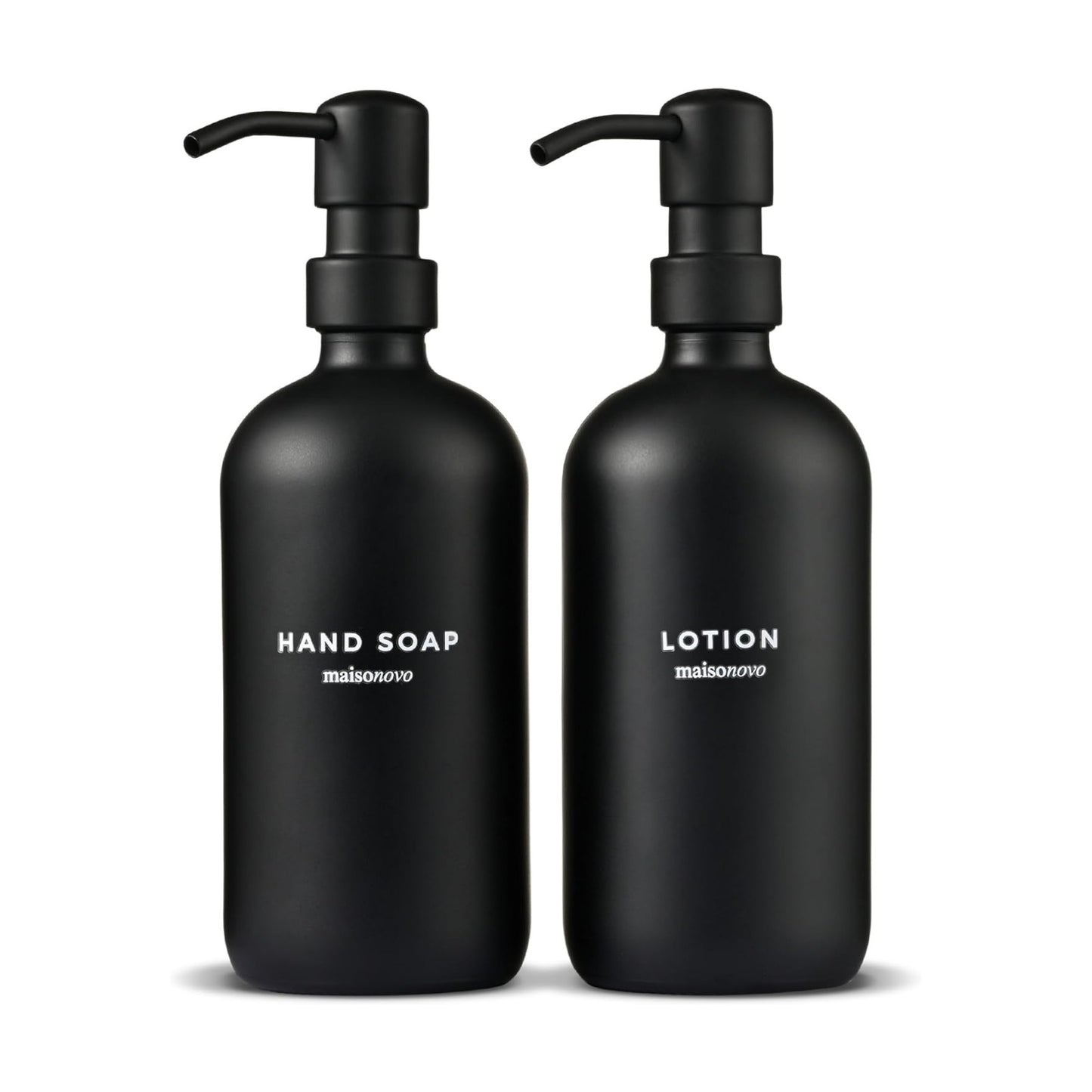 MaisoNovo Soap Dispenser 2-Piece Set | 16.9oz Black Bottles with Black Plastic Pumps