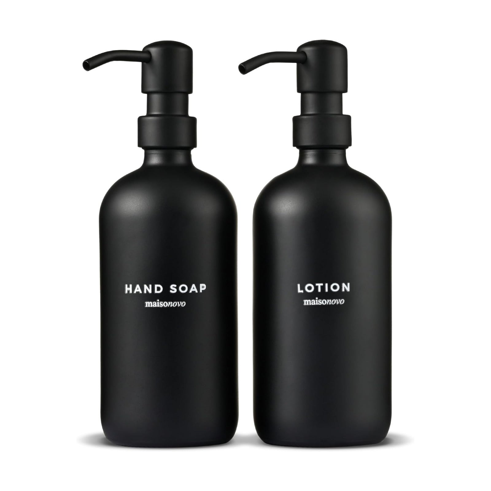 MaisoNovo Soap Dispenser 2-Piece Set | 16.9oz Black Bottles with Black Plastic Pumps