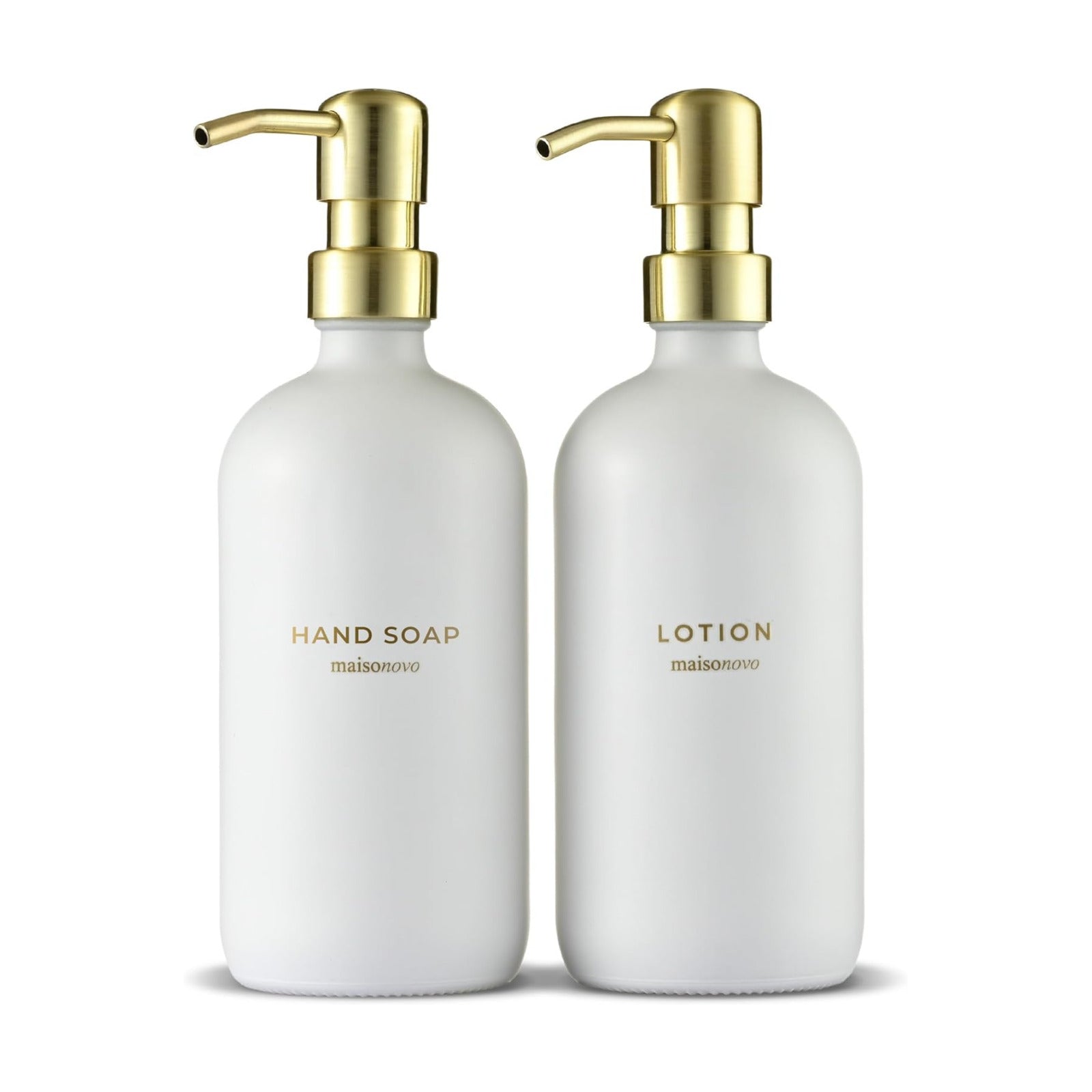 MaisoNovo Soap Dispenser 2-Piece Set | 16.9oz Clear Bottles with Gold Stainless Steel Pump Core