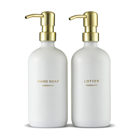 MaisoNovo Soap Dispenser 2-Piece Set | 16.9oz Clear Bottles with Gold Stainless Steel Pump Core