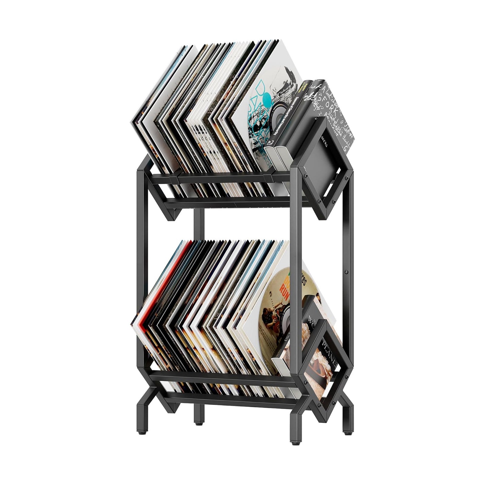 Vinyl Record Storage Rack, Record Holder 160-200 LP Storage Shelf Display Stand for Albums Books Magazines Files, Matte