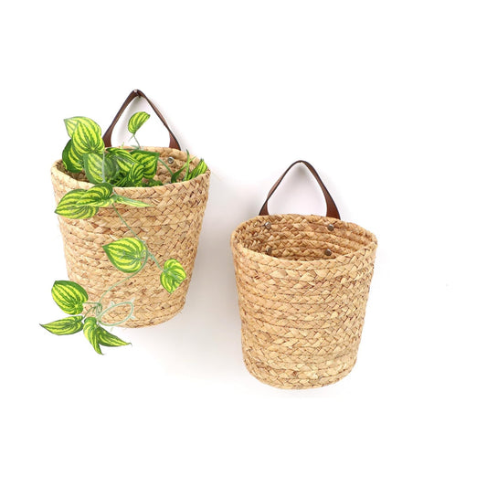YRMT Water Hyacinth Hanging Storage Baskets Woven Wall Hanging Baskets for Organizing / Set of 2