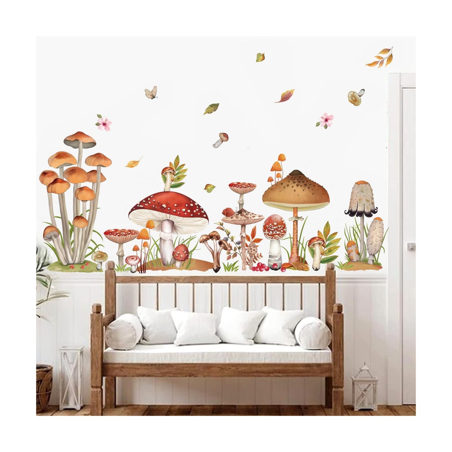 Woodland Mushroom Wall Decals Spring Forest Grass Easter Wall Stickers Girls Bedroom Living Room