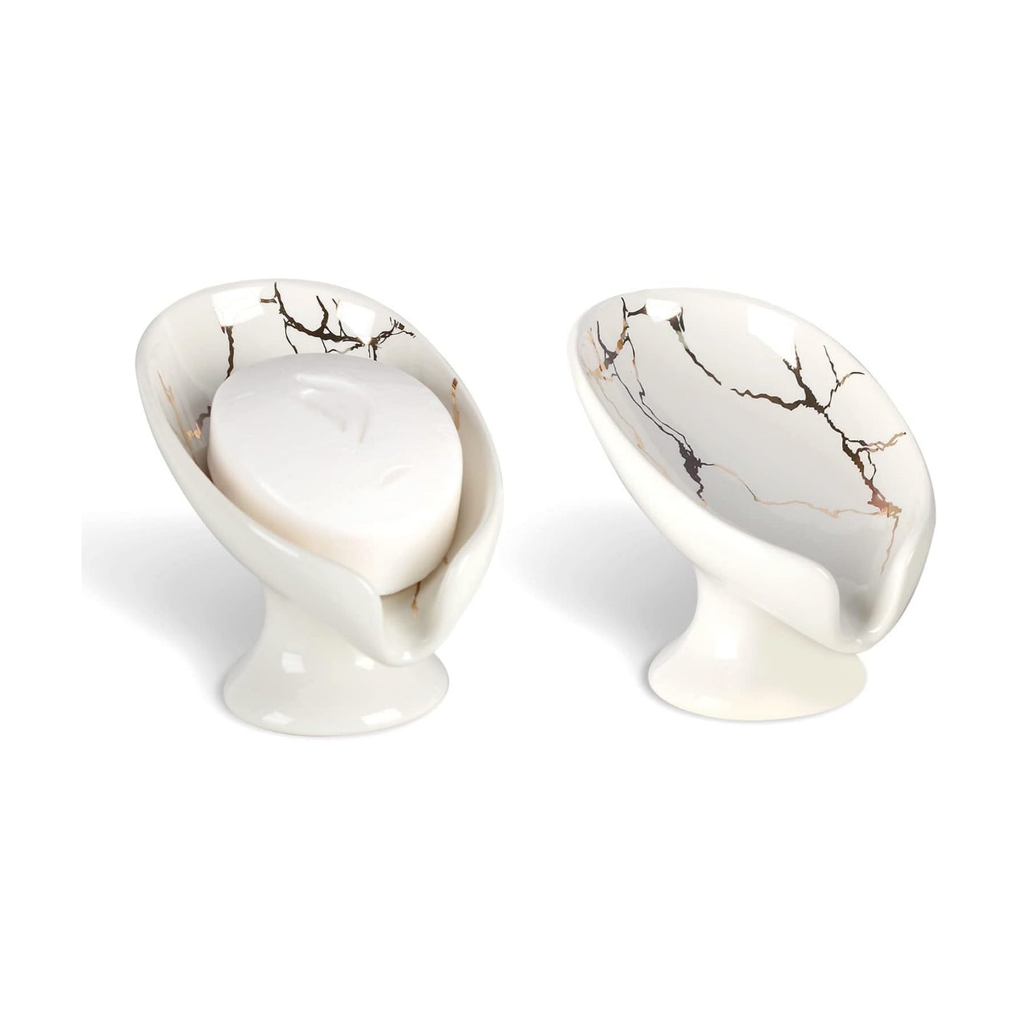 Self Draining Bar Soap Holder / Marble White / Set of 2