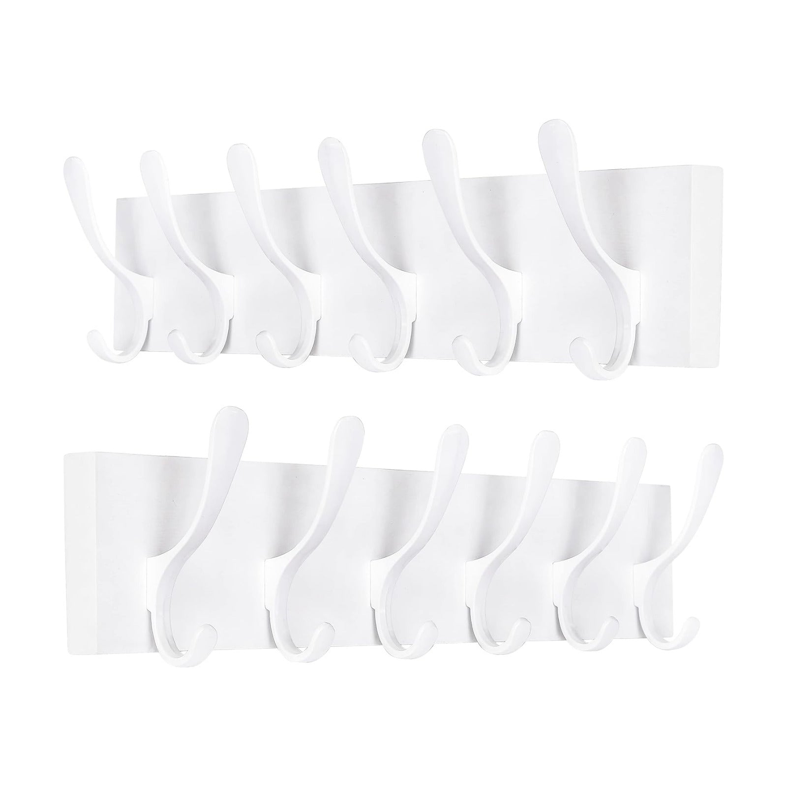 SKOLOO Wall Mount Coat Rack - White Wooden Wall Coat Hooks, Pack of 2, 6 Hooks for Coats, Hats, Clothing, Scarves
