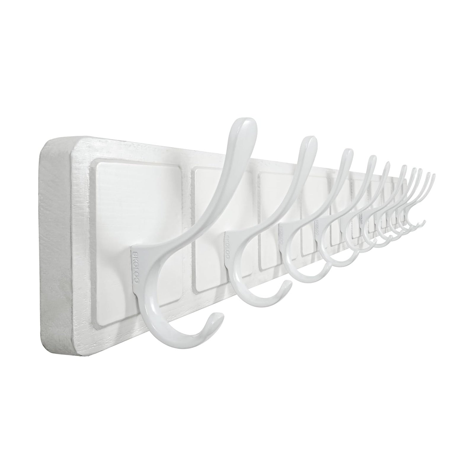 SKOLOO Scandi-Style Wooden Carved-Block Coat Hook, Wall Coat Hanger with 10 Hooks for Hanging Clothing, Hats, Scarves