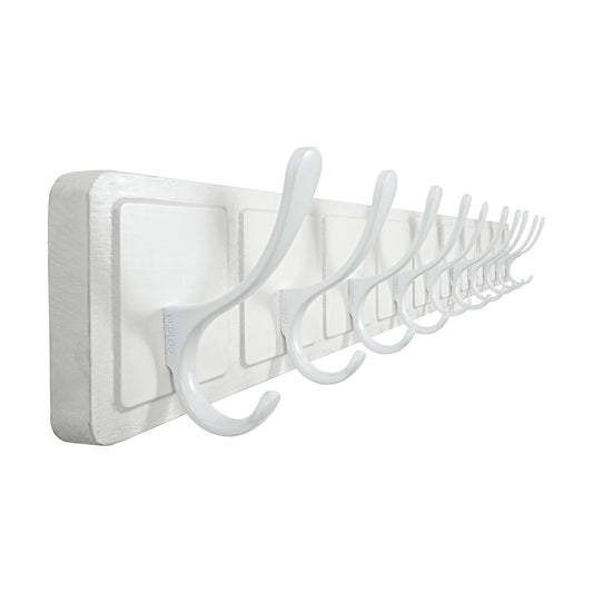 SKOLOO Scandi-Style Wooden Carved-Block Coat Hook, Wall Coat Hanger with 10 Hooks for Hanging Clothing, Hats, Scarves