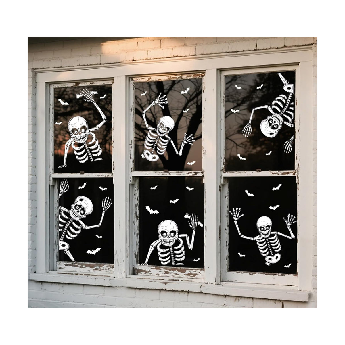 CESOF Giant Halloween Window Clings Decorations, 8 Sheets 6 Skeleton 74 Pcs
