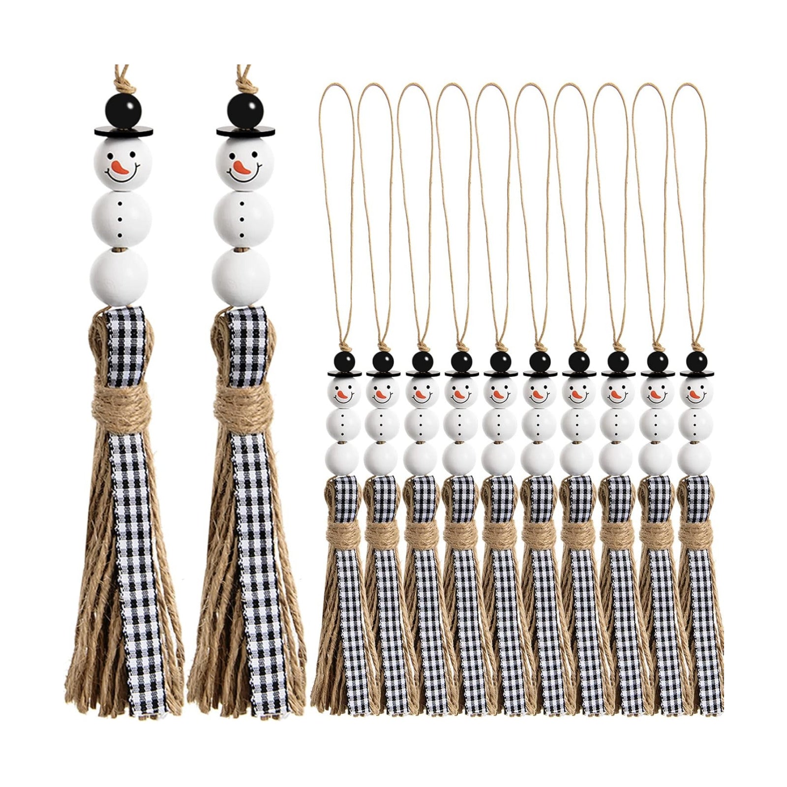 Snowman Wooden Beads Hanging Ornament Christmas Snowman Beads Garland / Black and White / Set of 12