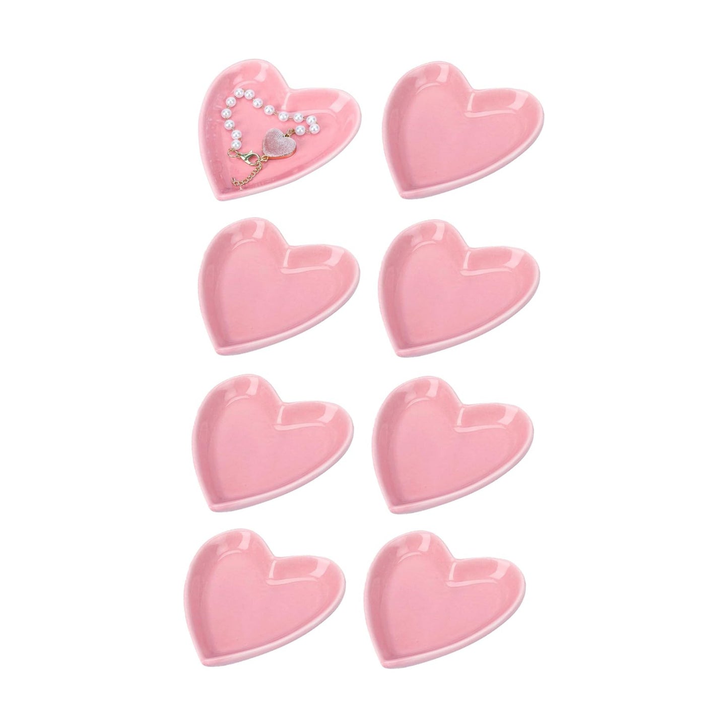 Ceramic Jewelry Dishes Heart Shape Jewelry Trays Storage Trays / Pink / Set of 8