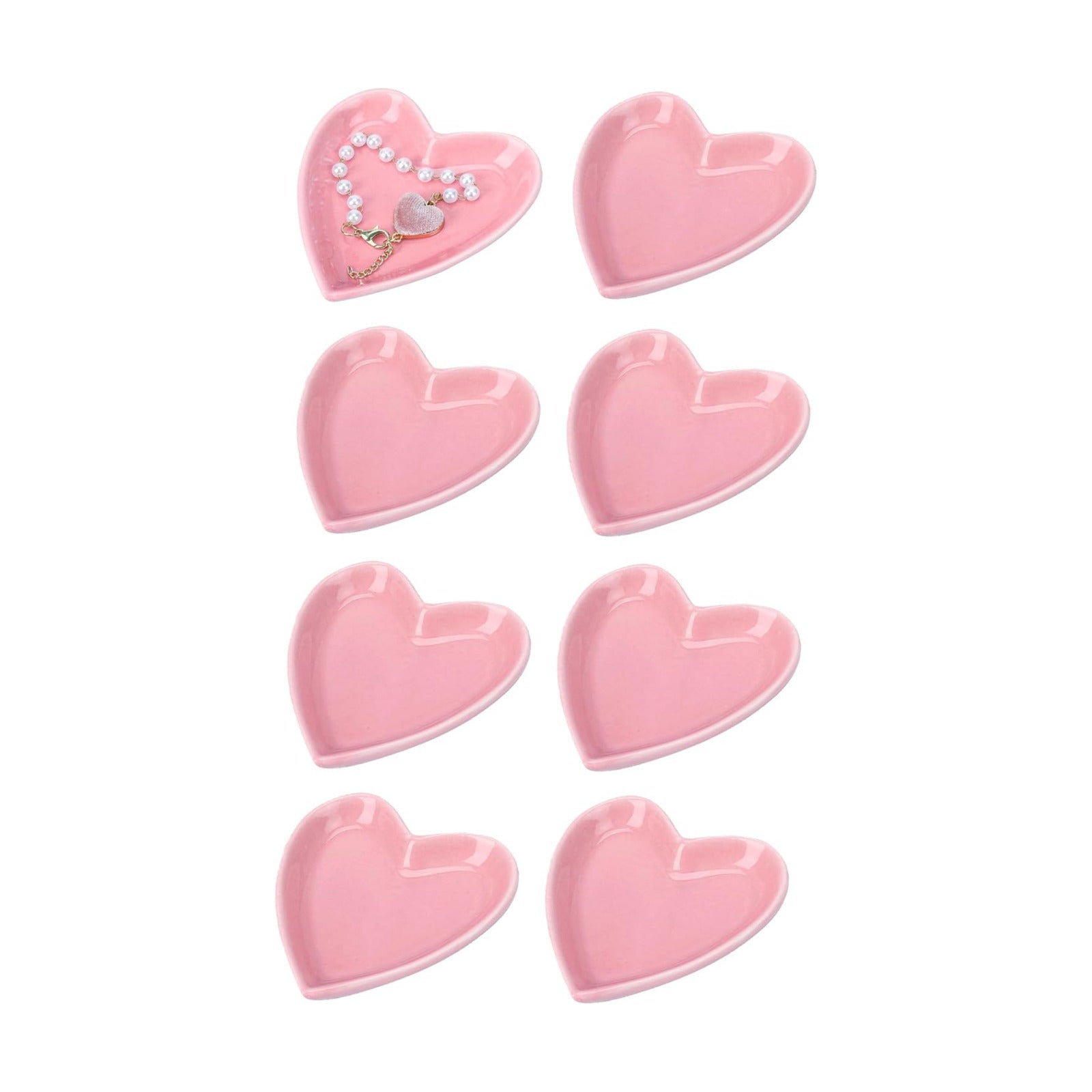 Ceramic Jewelry Dishes Heart Shape Jewelry Trays Storage Trays / Pink / Set of 8