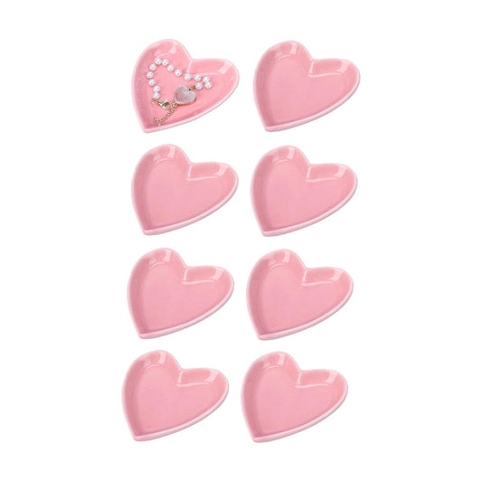 Ceramic Jewelry Dishes Heart Shape Jewelry Trays Storage Trays / Pink / Set of 8