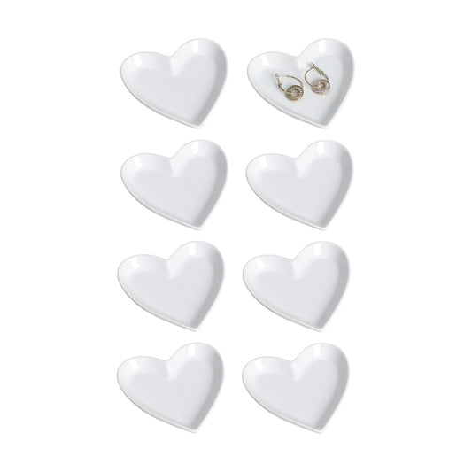 Ceramic Jewelry Dishes Heart Shape Jewelry Trays Storage Trays / White / Set of 8