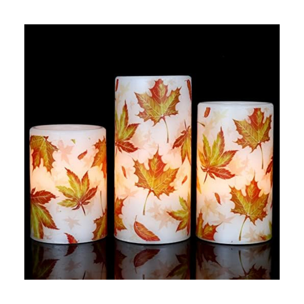 GenSwin Maple Leaf Glass Flameless Candles Battery Operated Remote Timer