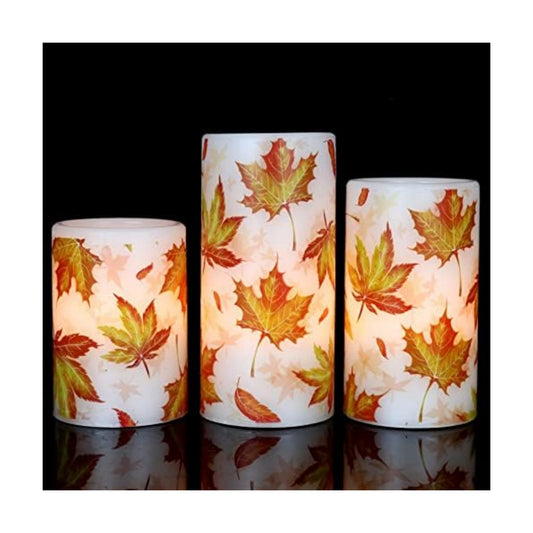 GenSwin Maple Leaf Glass Flameless Candles Battery Operated Remote Timer