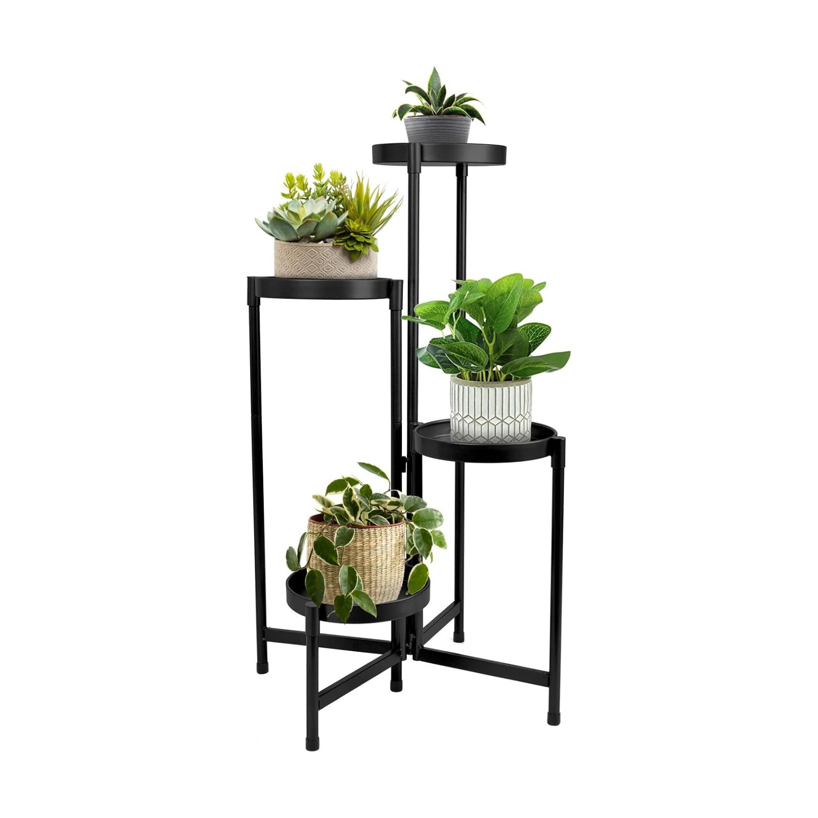 4 Tier Plant Stand Indoor Outdoor, 31 Inch Tall Metal Plant Shelf Waterproof, Plant Holder with Folding Design For